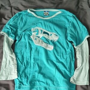 Kids Dino Long Sleeve Shirt - Turquoise